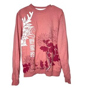 Blind Rooster Womens Asian Dragon Pink Sweatshirt Sz M Crewneck Japanese Floral‎
